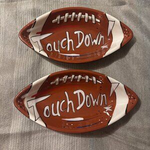 Clay Art Ceramic Touchdown Football Party Snack Treat Bowl Dish 9.25" (set of 2)